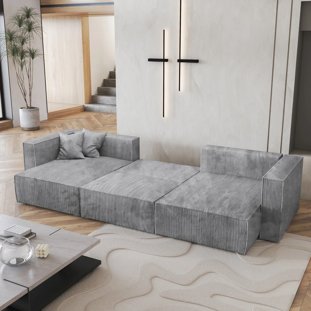 Masseno Narożnik SARMO z funkcją spania i pojemnikiem na pościel Narozniki U, Rozkładana sofa - Jasnoszary, POSO 55