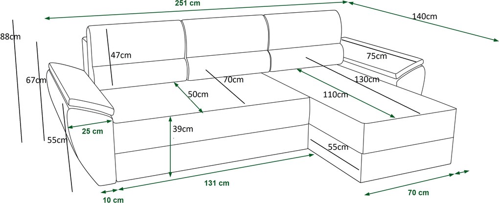 Rozkładana narożna sofa LIVARO 251x140 cm, ciemnoszara, uniwersalna
