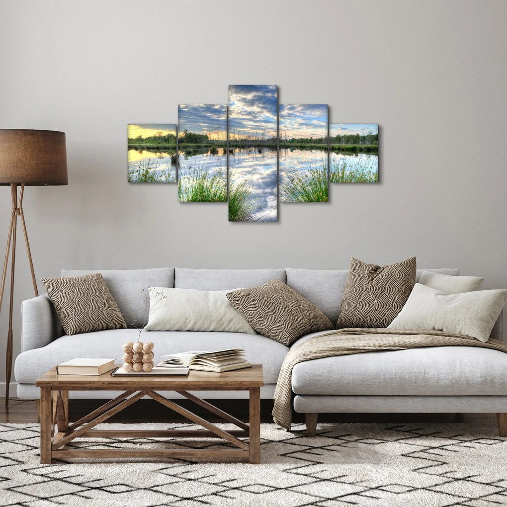 Obraz jeziora z trzcinami (125x70 cm)