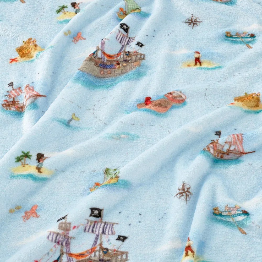 Niebieski koc dziecięcy z mikropluszu 150x200 cm Pirates – Belle &amp; Boo