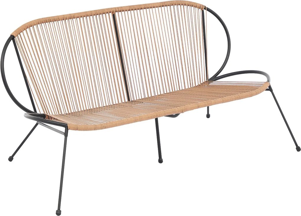 Ławka ogrodowa z metalu i plecionej żywicy - Czarna i jasna naturalna - NIKAO od MYLIA