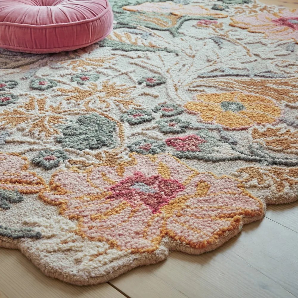 Jasnoróżowy wełniany chodnik tkany ręcznie 60x230 cm Daphne Shaped Floral – Flair Rugs