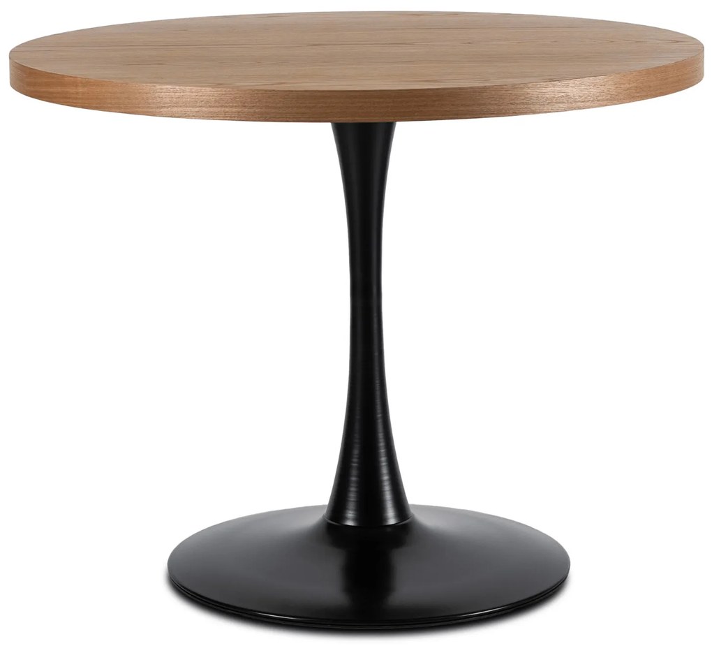 Zestaw Stół Okrągły LINO 100 cm Dąb Złoty/Czarny i 4 Krzesła Tapicerowane do Jadalni RIO Czarne Welurowe Nowoczesne Loft