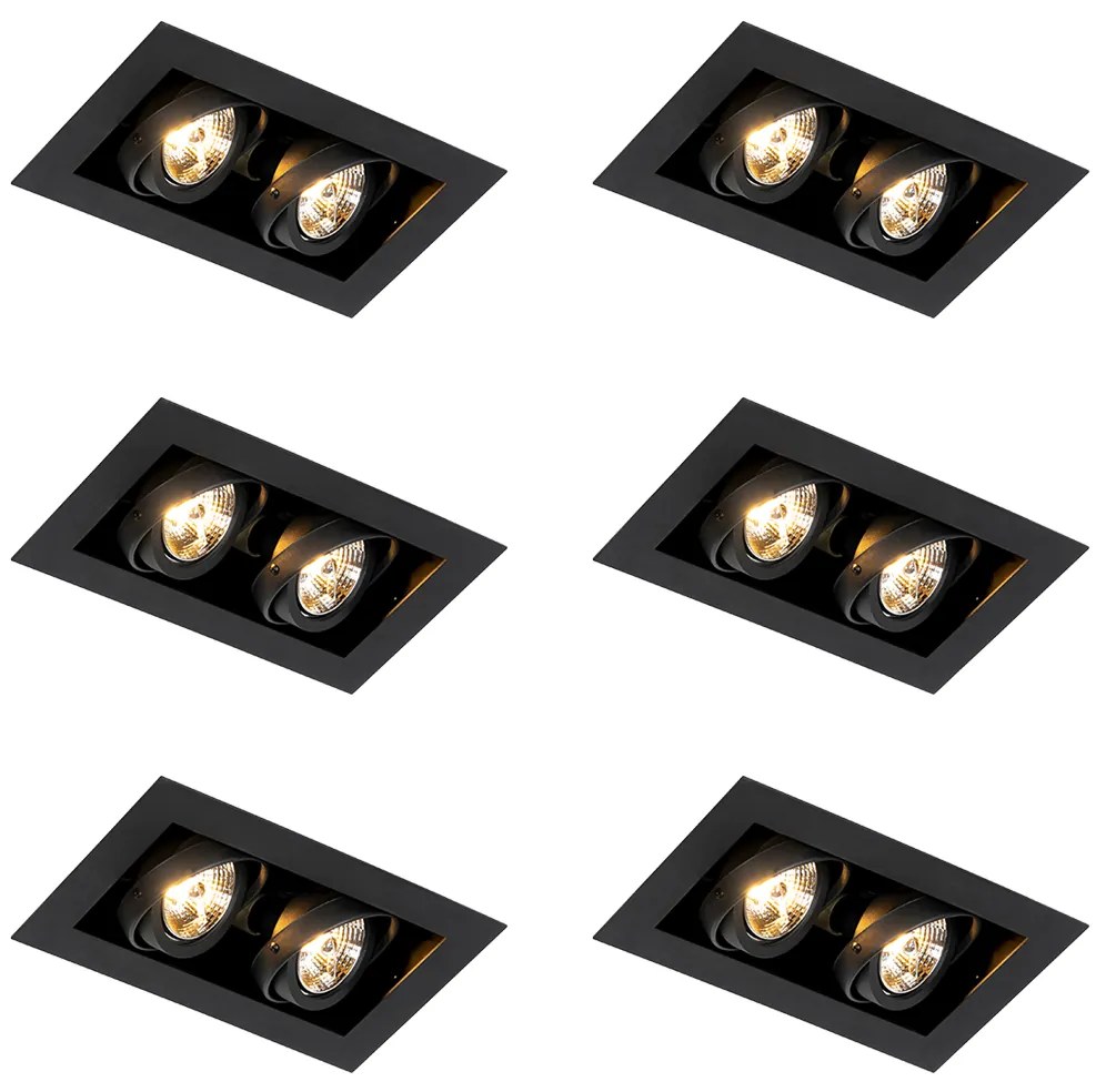 Zestaw 6 nowoczesnych reflektorów wpuszczanych czarnych 2-punktowych z regulacją - Oneon 70