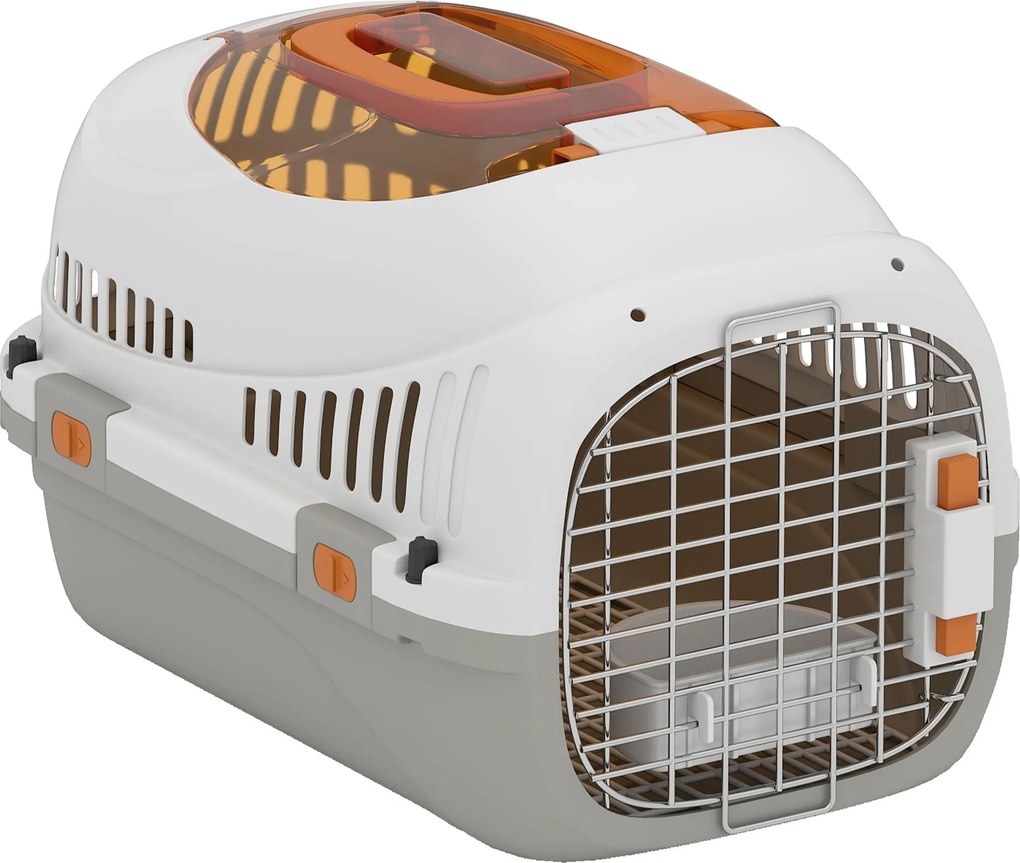 PawHut Transporter dla kota i małych psów do 4 kg z otworem w dachu, miską, jasnoszary, 49x32x31 cm | Aosom PL
