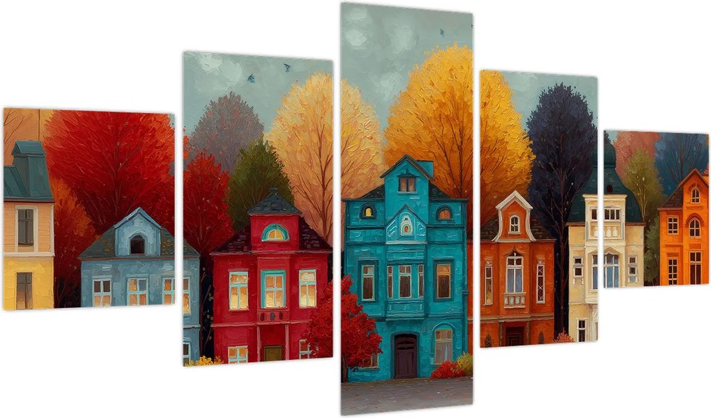 Obraz - Malowane jesienne miasto (125x70 cm)