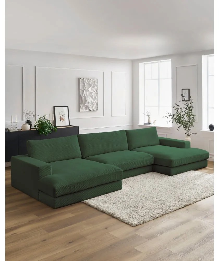 Ciemnozielony sztruksowy narożnik (w kształcie litery U) Leonard – Bobochic Paris