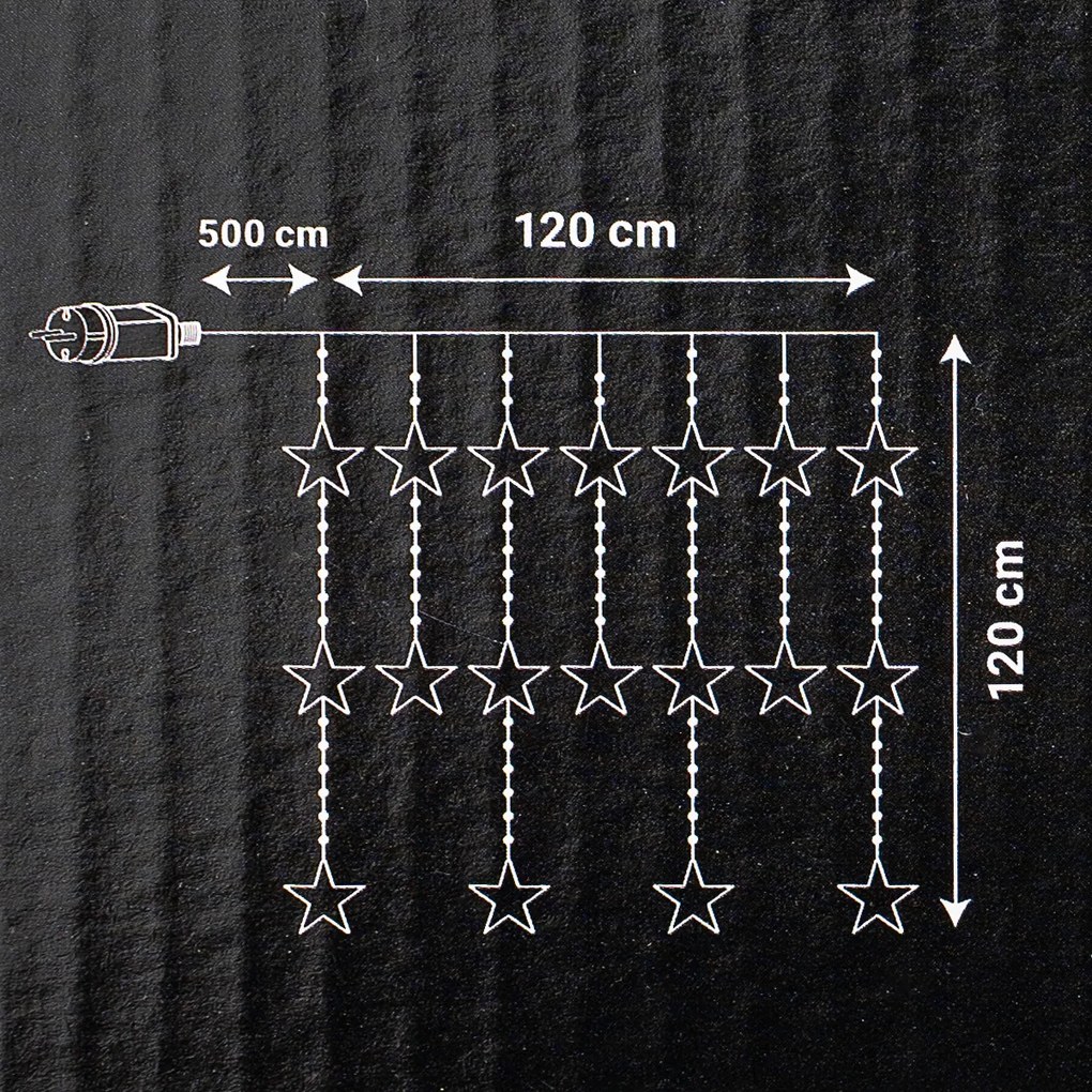 Kurtyna świetlna zewnętrzna Stars, 120 x 120 cm, LED, biały, timer, 8 funkcji, 120 cm