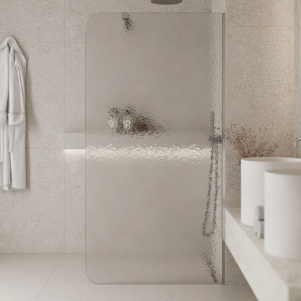 Ścianka prysznicowa WALK IN FIX artystyczna transparentna 8 mm ARTE Frozen Round Clear MASSI | Różne rozmiary : Kolor profili kabiny - chrom / srebrny, Szerokość ścianki - 90 cm , Typ montażu - WALK in FIX (Do ściany)