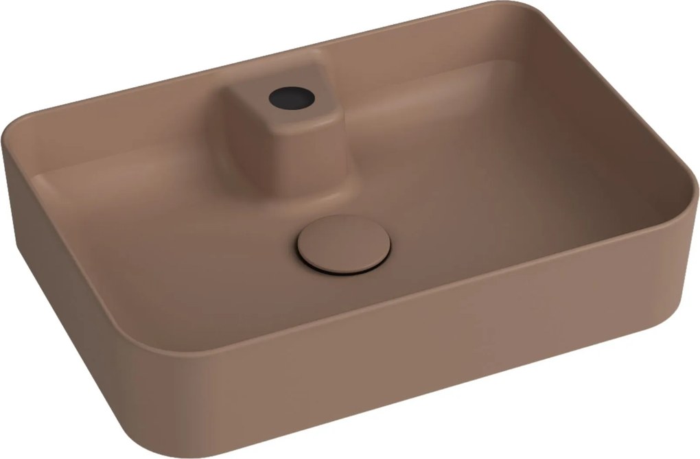 Massi Umywalka ceramiczna nablatowa brązowa z otworem na baterie 50 x 35 cm LERA Cappuccino