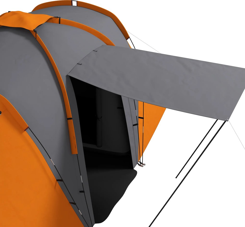 Outsunny Namiot tunelowy, wodoodporny 2000mm, namiot kempingowy dla 4-6 osób, z 2 sypialniami i przestrzenią mieszkalną, torba transportowa, szary+pomarańczowy | Aosom PL