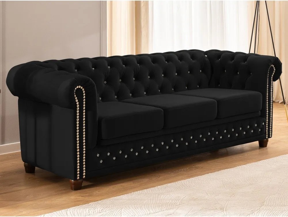 Czarna aksamitna rozkładana sofa 203 cm York Blik – Ropez