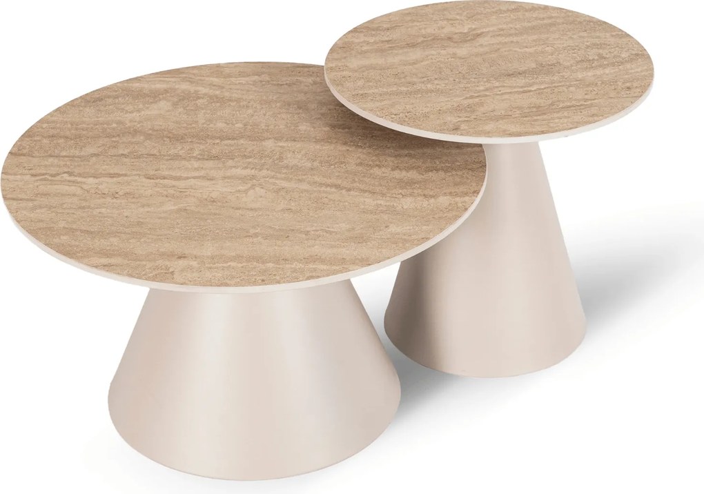 Zestaw Stolików Kawowych AVILA Trawertyn/Beż Nowoczesny