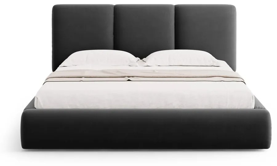 Ciemnoszare aksamitne tapicerowane łóżko dwuosobowe ze schowkiem i stelażem 140x200 cm Brody – Mazzini Beds