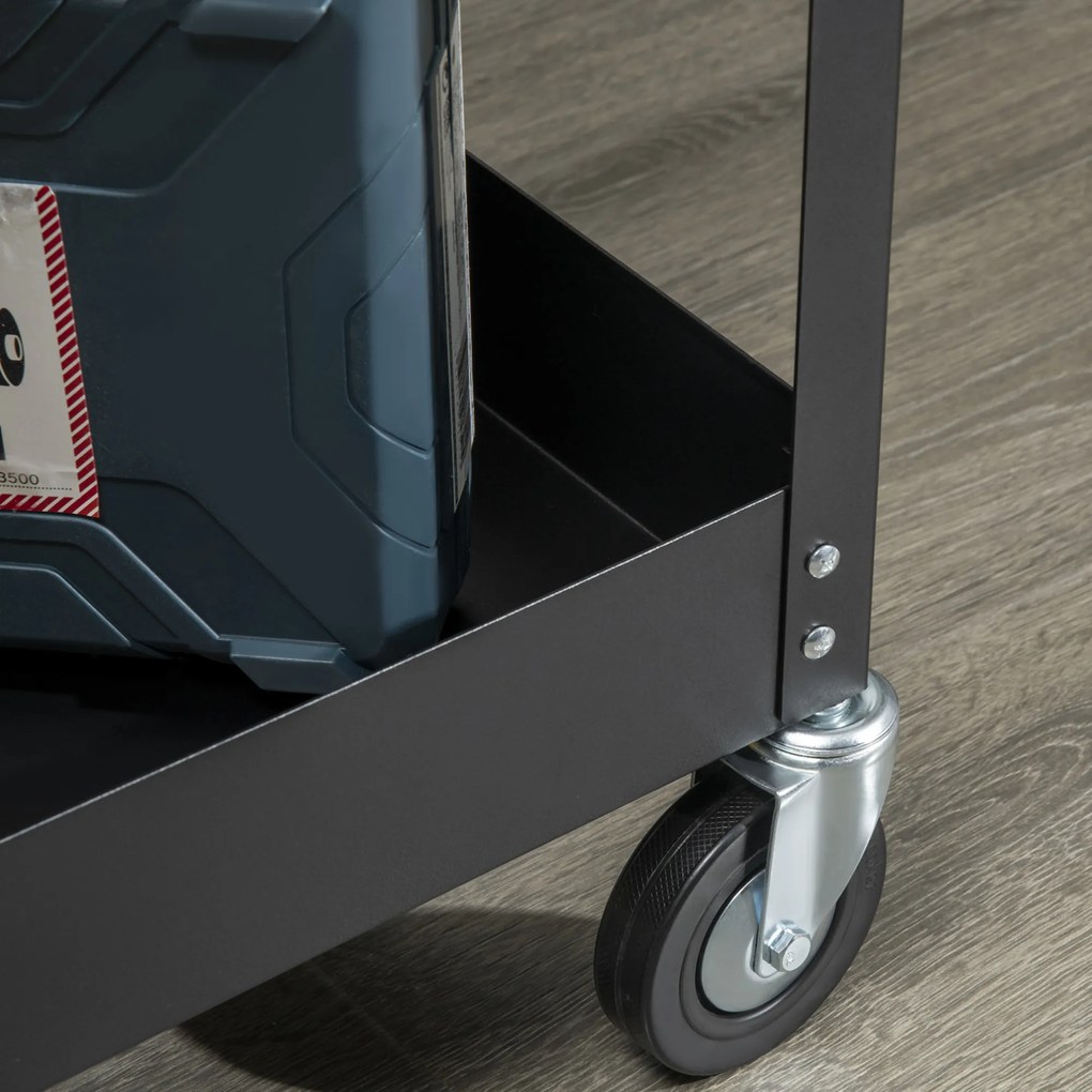 DURHAND Wózek Warsztatowy, 2 Półki, Na Kółkach, Stal, do 150 kg, 84,5 x 38 x 84 cm, Czarny