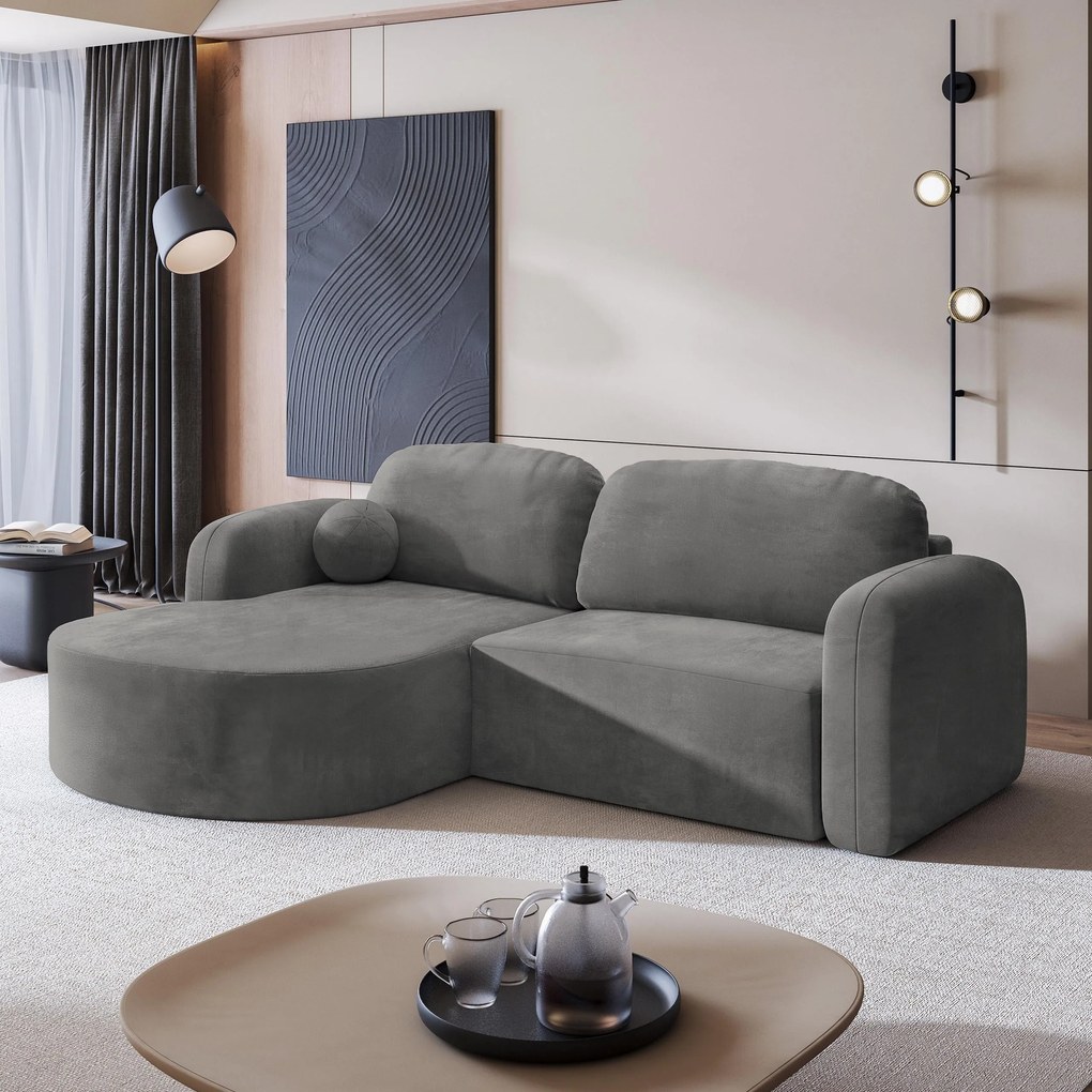 Masseno Narożnik AMILIA z funkcją spania i pojemnikiem na pościel Narozniki L, Rozkładana sofa - Szary, MONOLITH 85