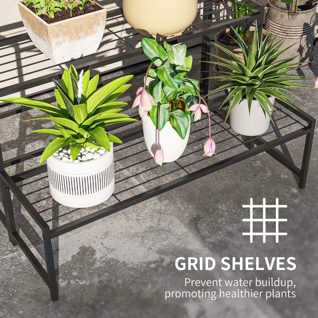 Outsunny Stojak na Doniczki, Trzystopniowy Stojak na Rośliny w Kształcie Schodów, Stojak na Doniczki do Wnętrza i na Zewnątrz, Metal, Czarny