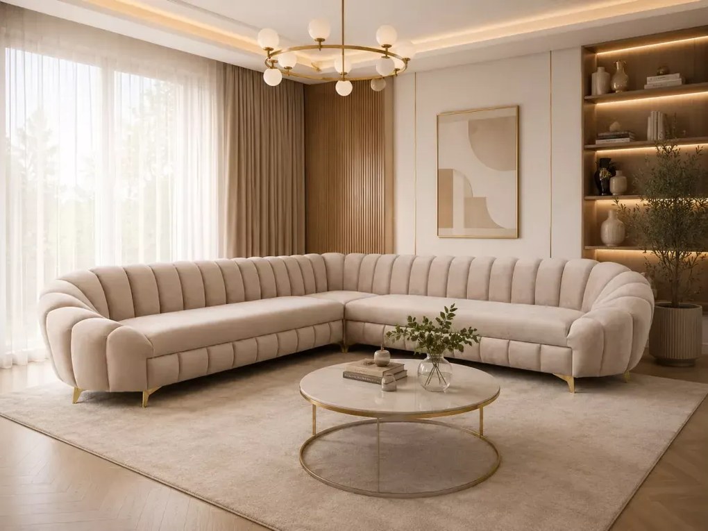 Narożnik z przeszyciami Verno 310 × 310 cm - nowoczesny duży narożnik w kształcie L do salonu