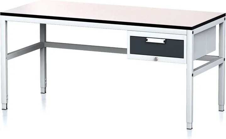 Stół warsztatowy MECHANIC II, 1600 x 700 x 745-985 mm, 1 kontener szufladowy, szary/grafitowy