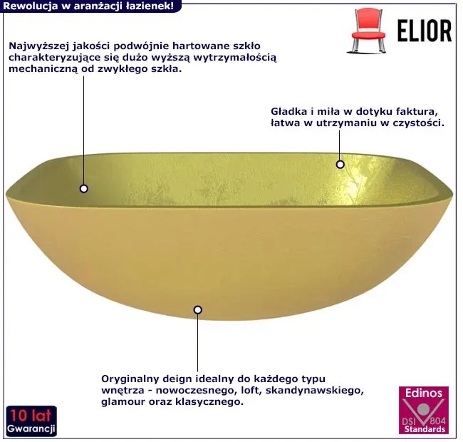 Złota umywalka nablatowa stylu glamour R1-P33