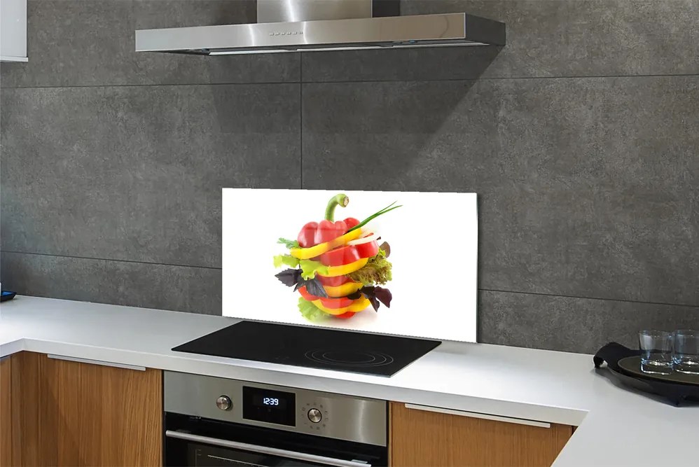 Szkło do Kuchni na Ścianę Duet Papryki i Sałaty