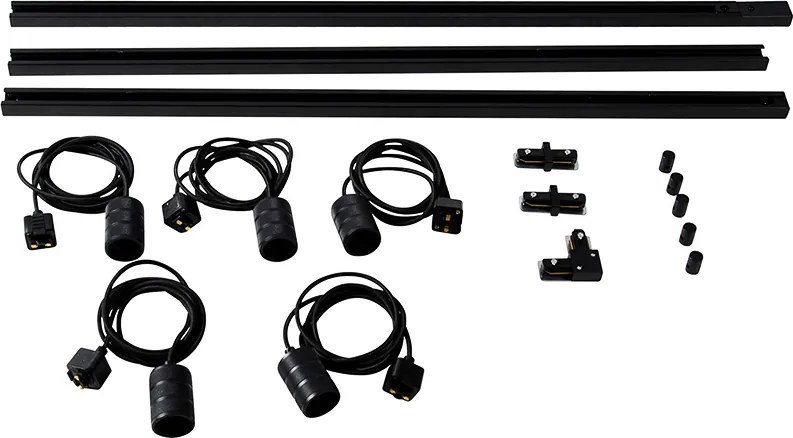 Nowoczesny system szynowy z 5 lampami wiszącymi czarny 1-fazowy - Iconic Cavalux