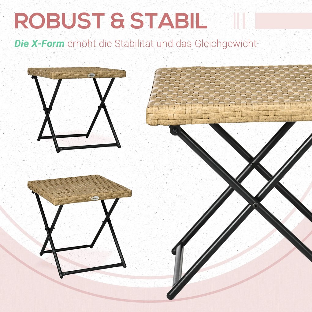 Outsunny Stolik Ogrodowy Polirattan Składany Stalowy Stelaż 40x40x40 cm Naturalny