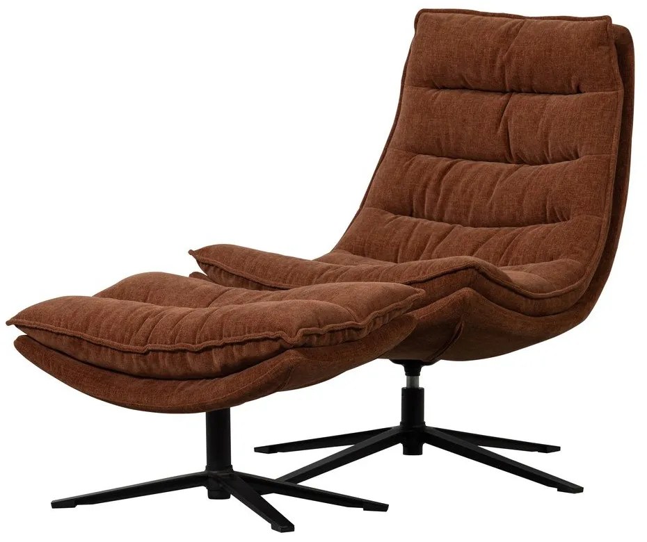 Brązowy obrotowy fotel z podnóżkiem z tkaniny szenilowej Kube – WOOOD