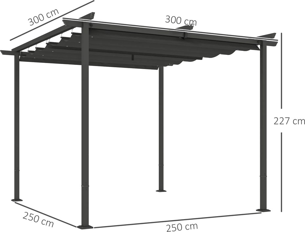 Outsunny Pergola Ogrodowa 3 x 3 m z Regulowanym Dachem, Konstrukcja Metalowa, Ochrona UPF30+, Zadaszenie na Taras, Ciemnoszary
