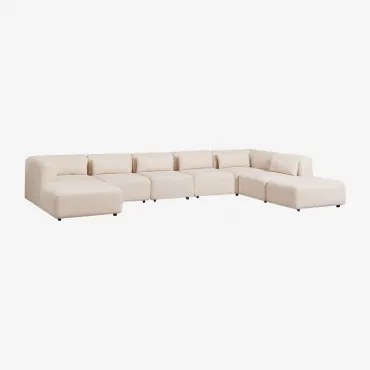 Sofa Modułowy Z Lewym Szezlongiem 6-częściowy Z Pufem Fogler Tkanina Baranek Boucle Kremowy Beż - Sklum