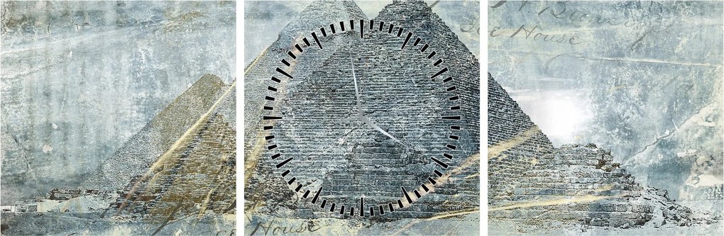 Obraz - Piramidy w niebieskim filtrze (z zegarem) (90x30 cm)