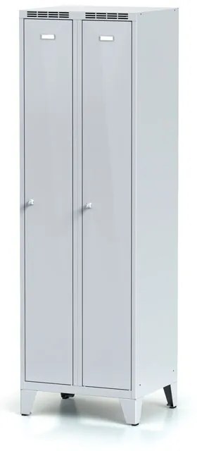 Alfa 3 Metalowa szafka ubraniowa na nogach, 2-drzwiowa, 1920 x 600 x 500 mm, zamek obrotowy, szare dwupłaszczowe drzwi