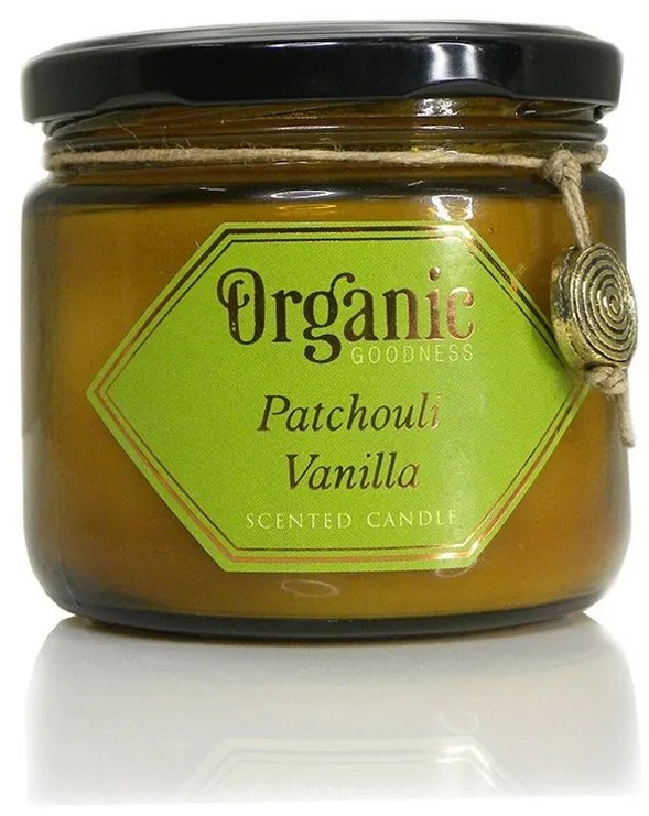 Naturalna sojowa świeca zapachowa Patchouli Vanilla 200 g w bursztynowym szkle