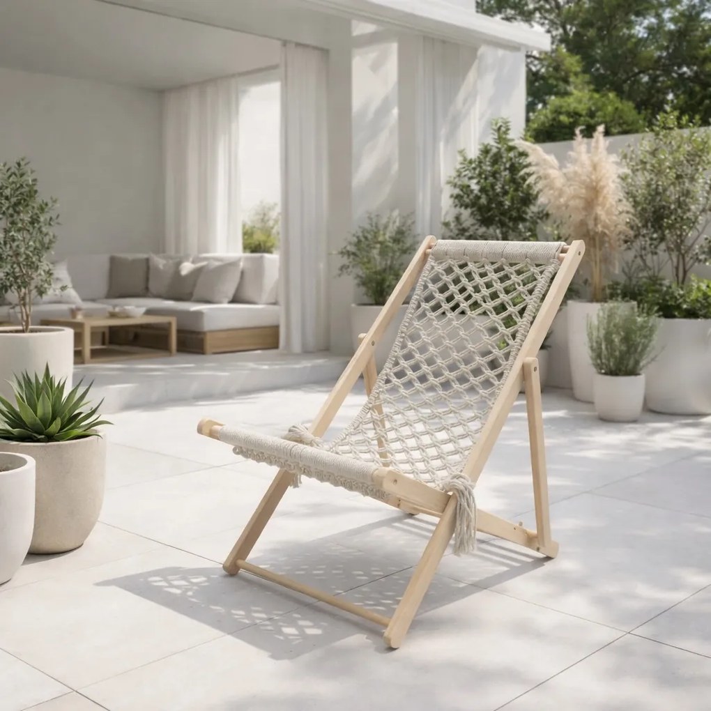 Drewniany leżak ogrodowy składany Coral HC-2501, styl boho