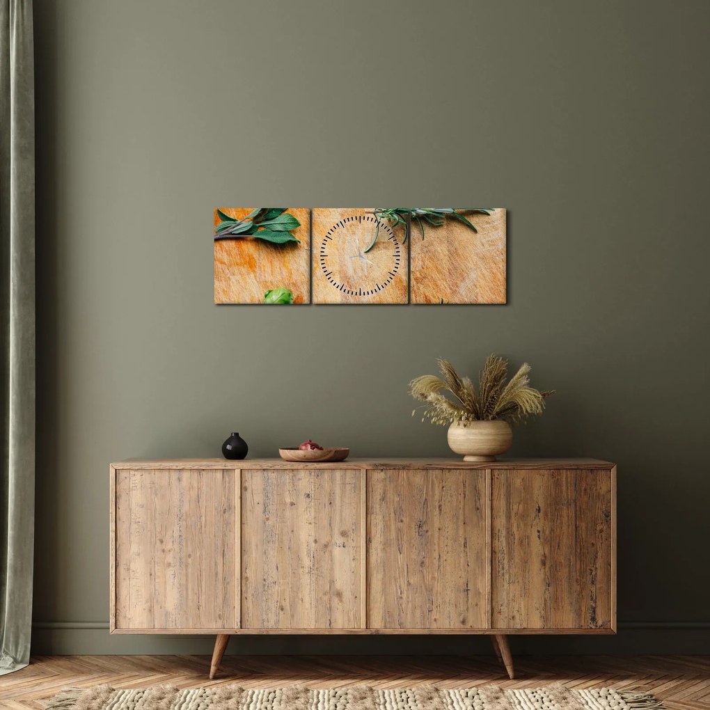 Obraz - Zioła (z zegarem) (90x30 cm)