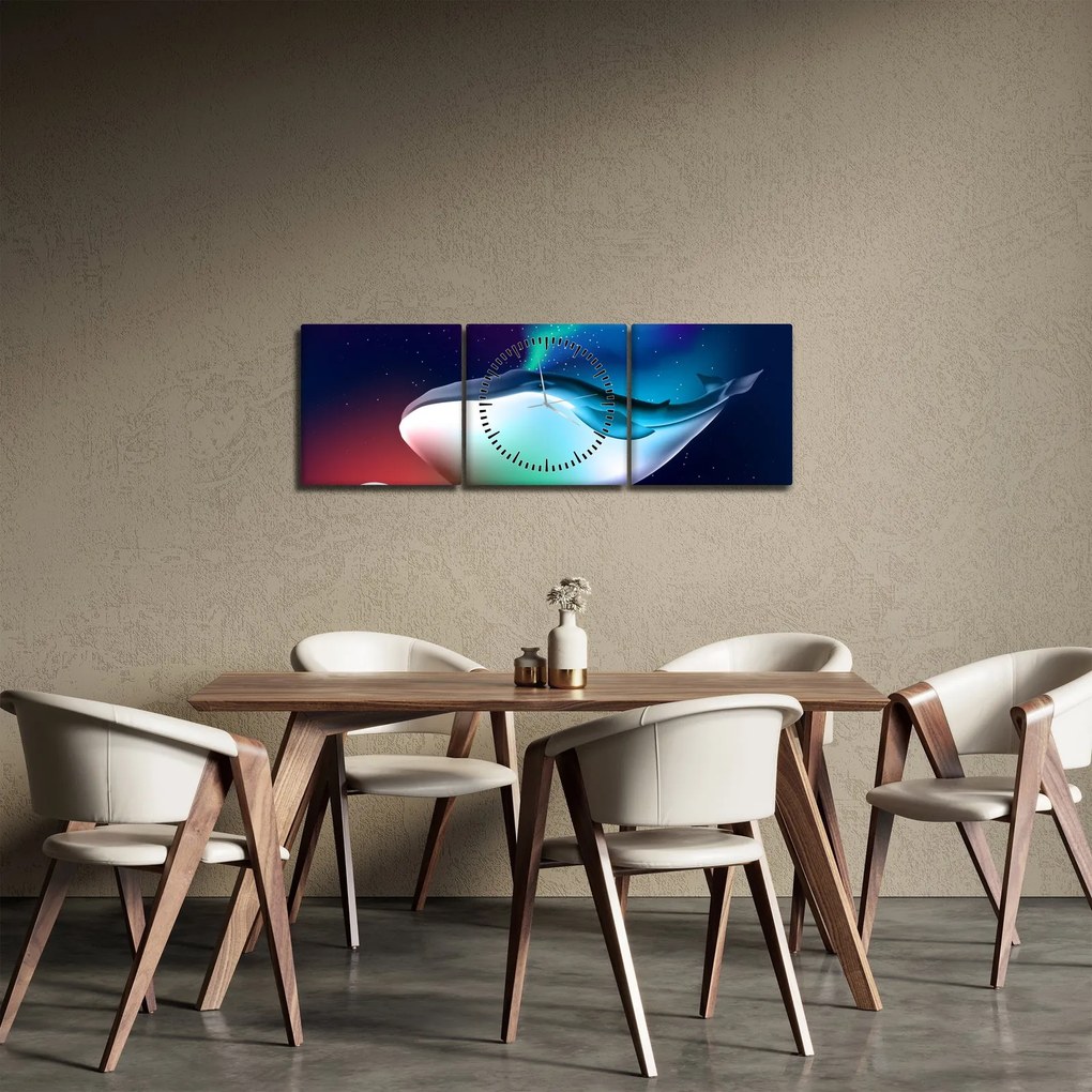 Obraz - Wieloryb w kosmosie (z zegarem) (90x30 cm)