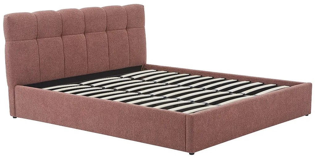 Łóżko ze skrzynią  180 x 200 cm - Tkanina z bukli  - Terakota - MAZIRI