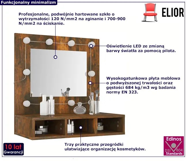 Toaletka z oświetleniem nablatowa lub wisząca przydymiony dąb - Bruni 4X