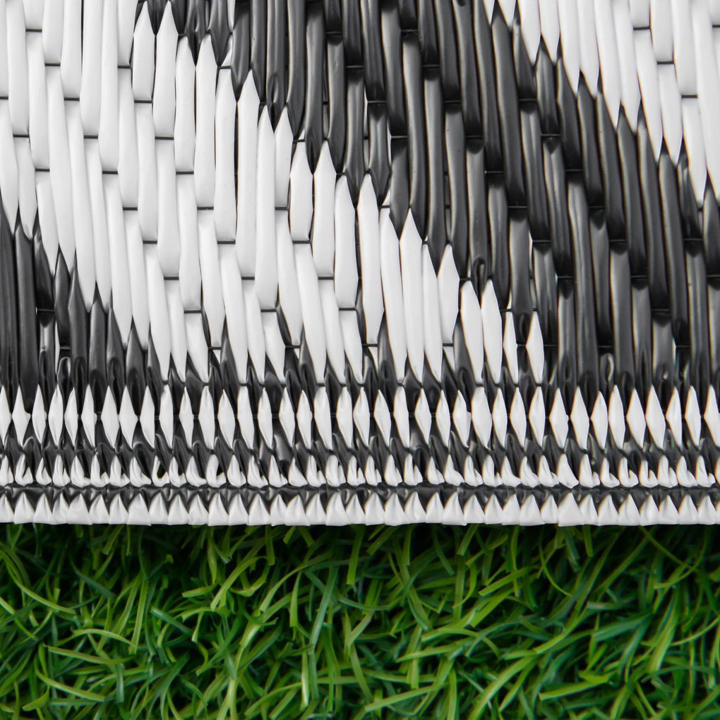 Outsunny Dywan Zewnętrzny Wodoodporny z Plastiku 121x182cm Wzór Czarno-Biały Idealny na Taras i Balkon | Aosom PL