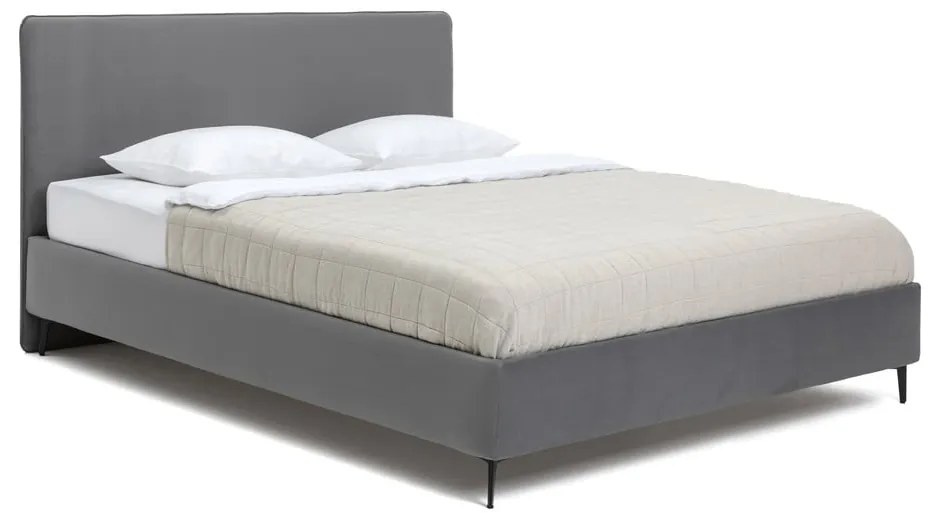 Szare tapicerowane łóżko dwuosobowe ze stelażem 160x200 cm Noira Slim – Bonami Selection