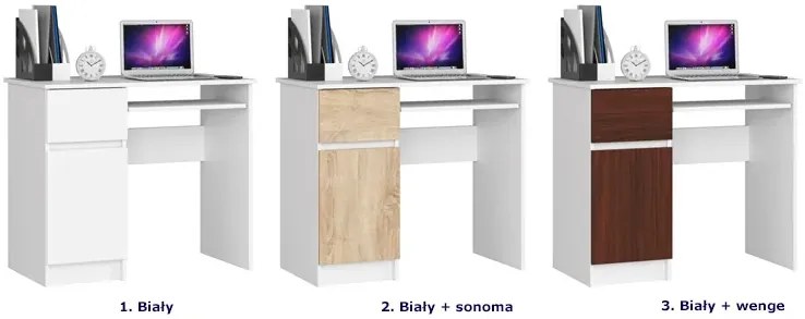 Biurko pod laptopa z szufladą biały + dąb sonoma - Strit 3X