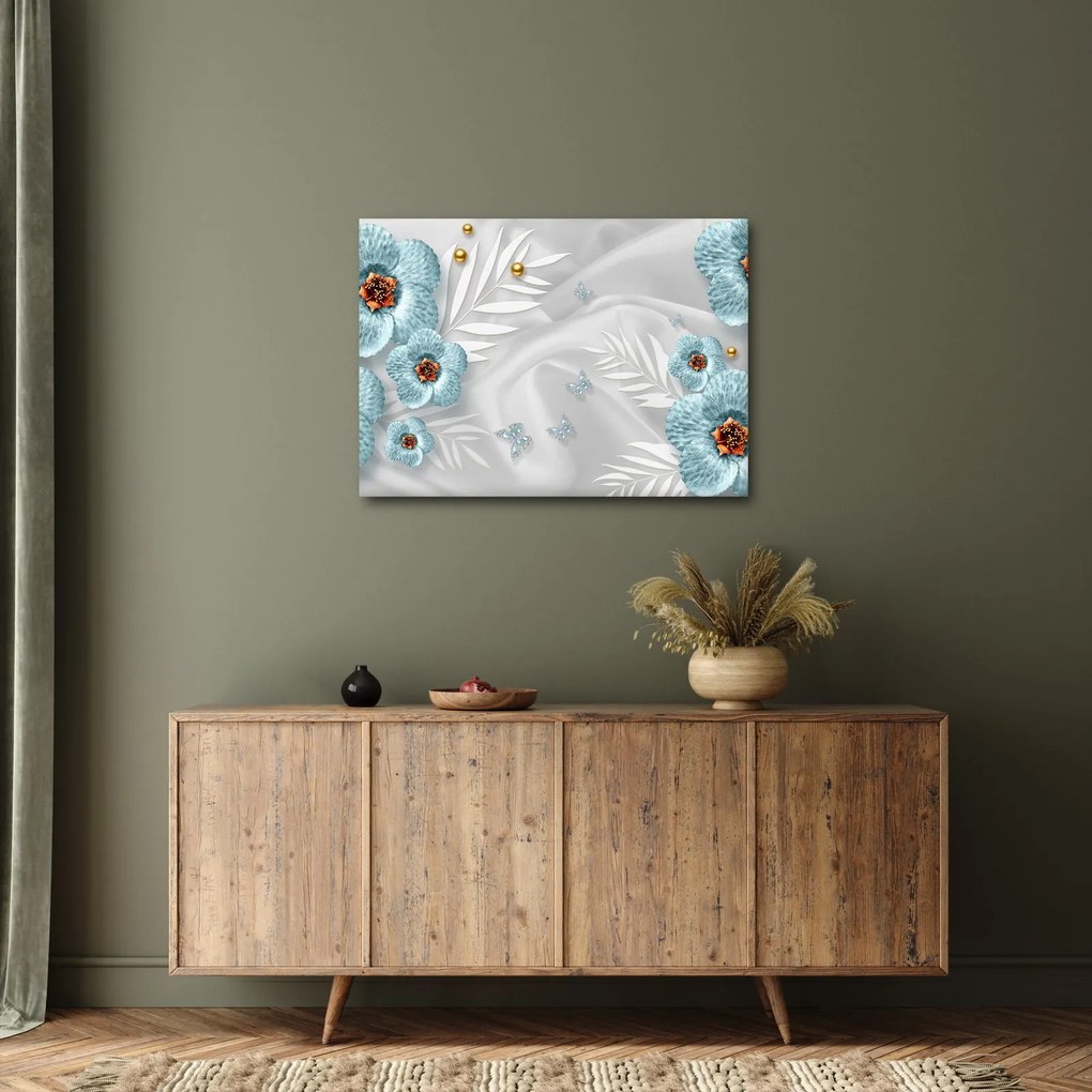 Obraz - 3D niebieskie kwiaty (70x50 cm)