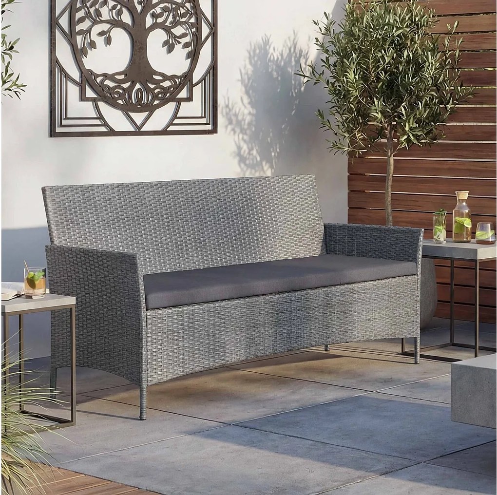 3-osobowa ławka ogrodowa z rattanu syntetycznego Hamar,  szara, poduszki antracytowe