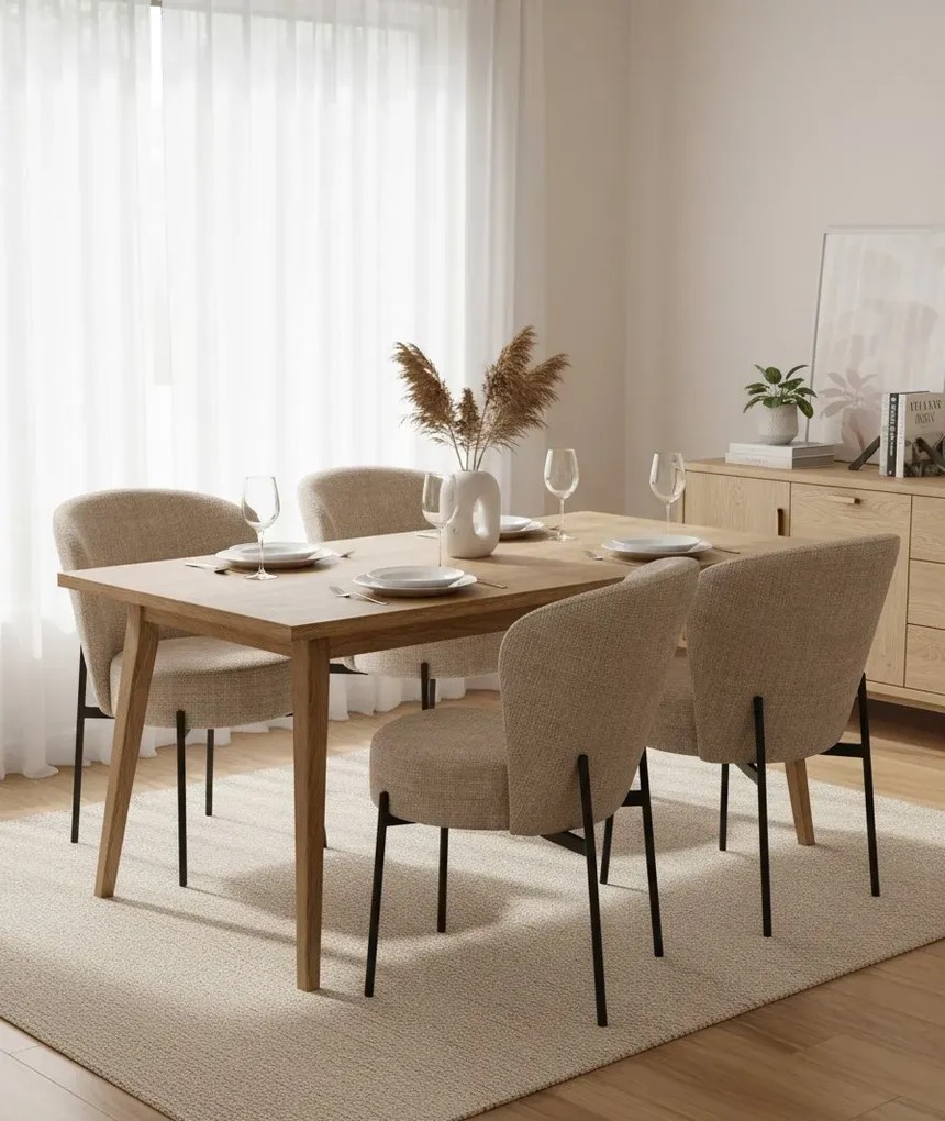 Tapicerowane beżowe krzesło na czarnej podstawie W1-W87