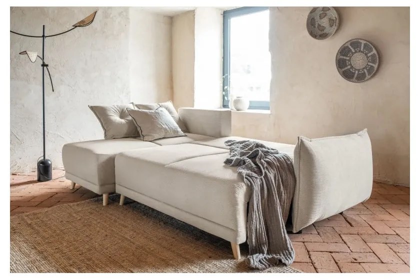 Beżowy sztruksowy rozkładany narożnik (strona zmienna) Lazy Lukka – Miuform