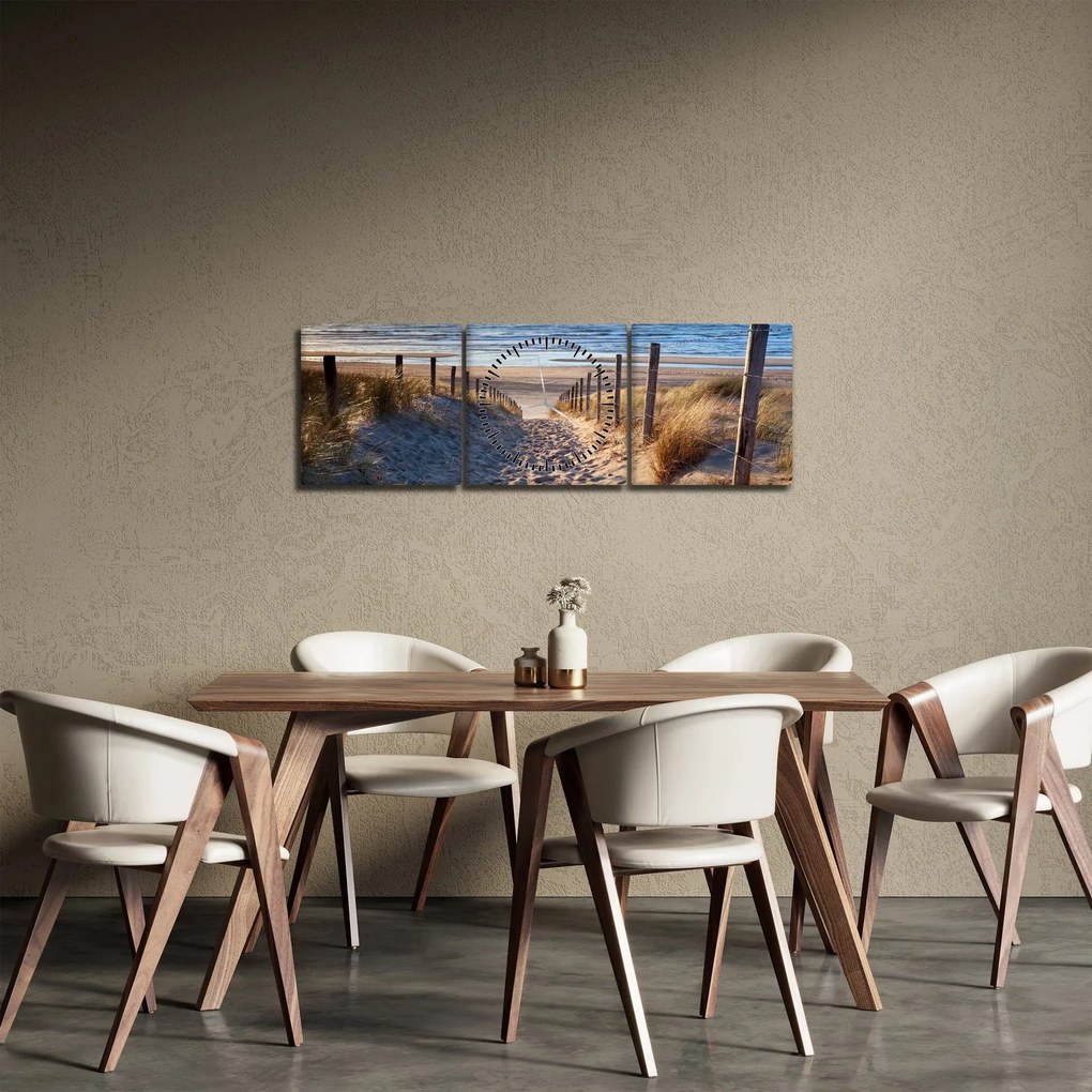 Obraz - Droga na plażę Morza Północnego, Holandia (z zegarem) (90x30 cm)