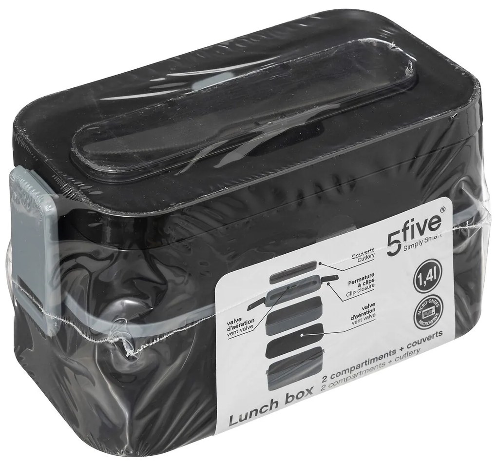 Lunch box do pracy, 2 przegródki + sztućce, 1,4 l