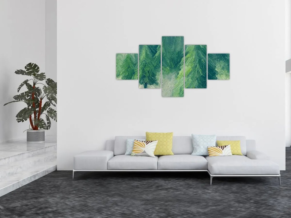 Obraz - Malowane drzewa iglaste (125x70 cm)