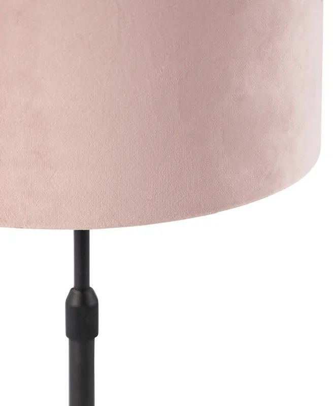 Lampa stołowa czarna z różowym aksamitnym abażurem ze złotem 25 cm - Parte klasyczny/Antyczny Oswietlenie wewnetrzne