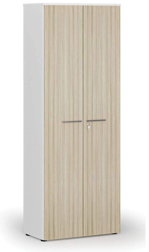 Szafa biurowa z drzwiami PRIMO WHITE, 800 x 420 x 2128 mm, biały/dąb naturalny